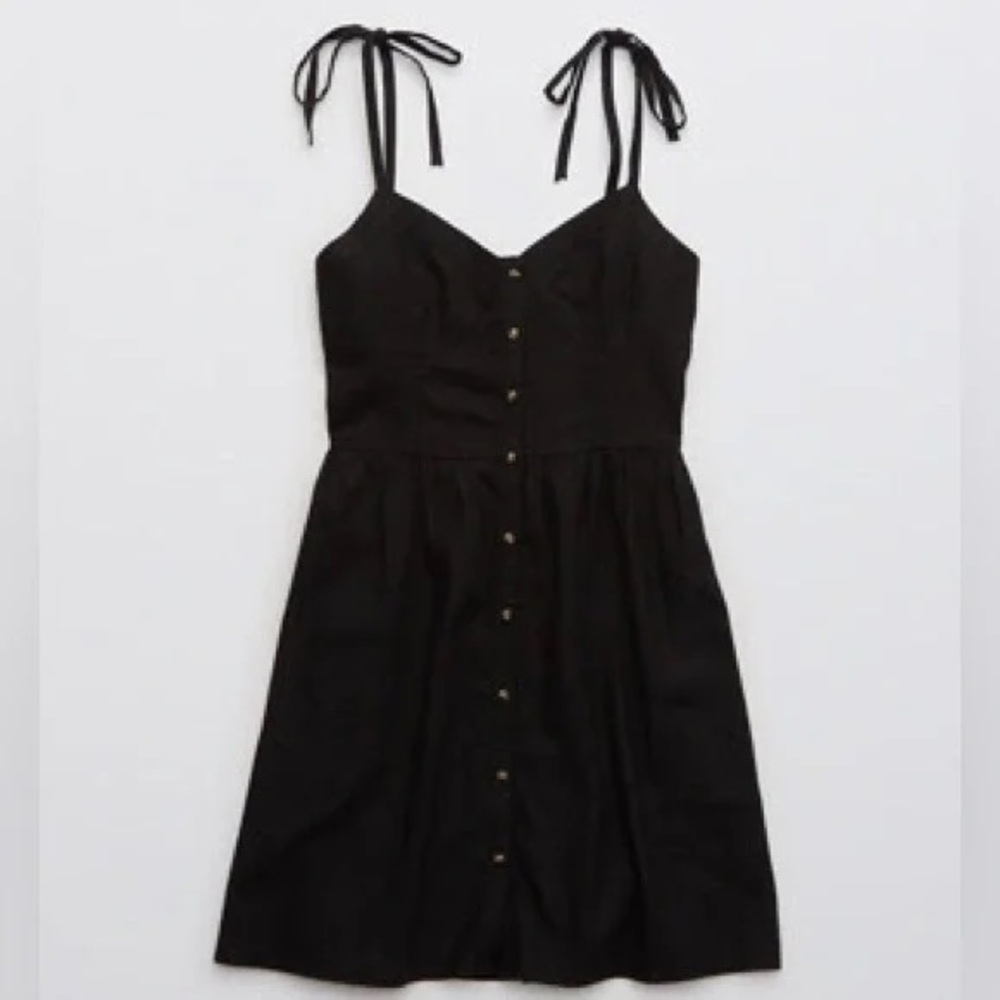 Aerie Black Linen Corset Dress Size Small